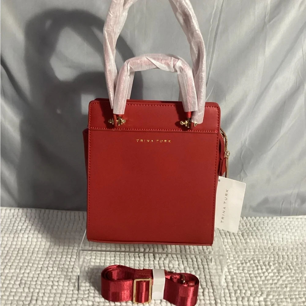 Trina Turk Red Petite Satchel Double Handles & Crossbody Strap NEW